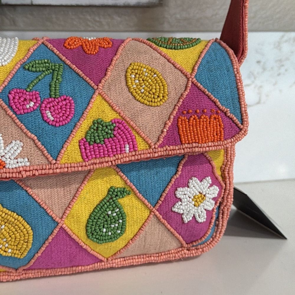 America & Beyond Beaded Fruit & Flower Summer Tropical Embellished Shoulder Bag - Picture 5 of 8